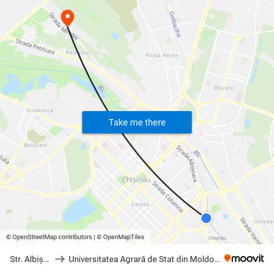 Str. Albișoara to Universitatea Agrară de Stat din Moldova (UASM) map