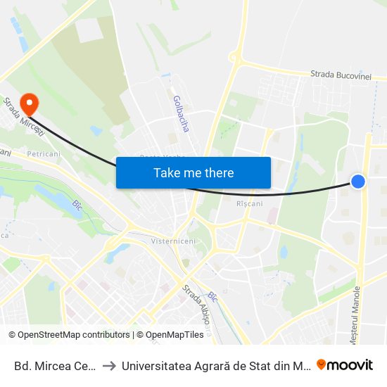 Bd. Mircea Cel Bătrân to Universitatea Agrară de Stat din Moldova (UASM) map