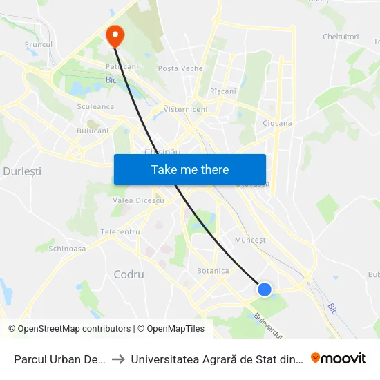 Parcul Urban De Autobuze to Universitatea Agrară de Stat din Moldova (UASM) map