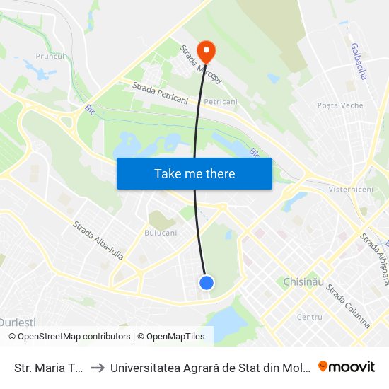 Str. Maria Tănase to Universitatea Agrară de Stat din Moldova (UASM) map