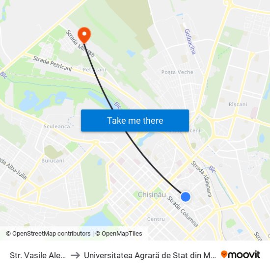 Str. Vasile Alecsandri to Universitatea Agrară de Stat din Moldova (UASM) map