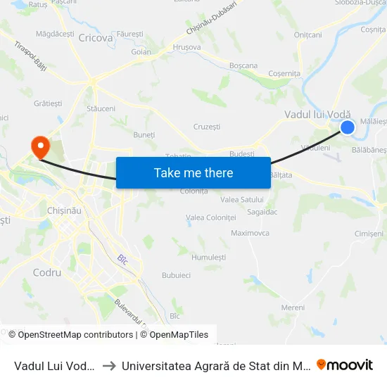Vadul Lui Vodă | Plaja to Universitatea Agrară de Stat din Moldova (UASM) map