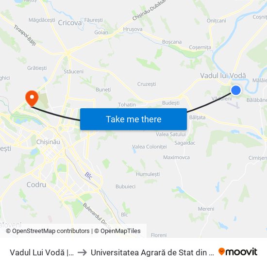 Vadul Lui Vodă | Speranța to Universitatea Agrară de Stat din Moldova (UASM) map