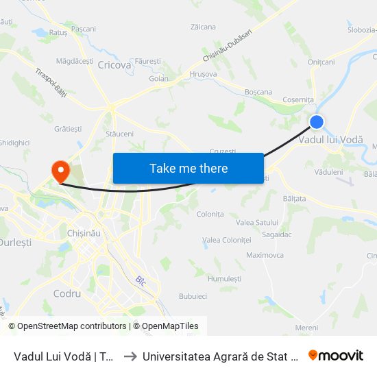 Vadul Lui Vodă | Tabăra Cireșarii to Universitatea Agrară de Stat din Moldova (UASM) map