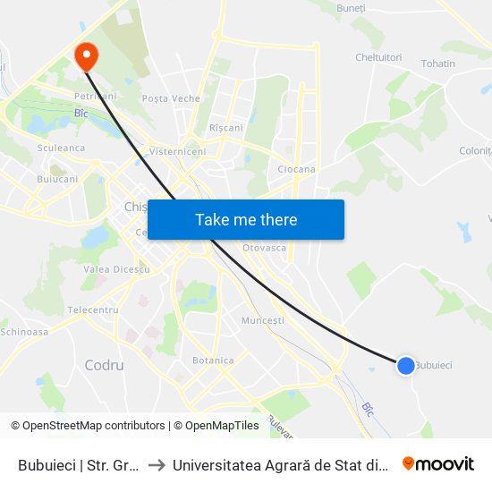 Bubuieci | Str. Grigore Vieru to Universitatea Agrară de Stat din Moldova (UASM) map