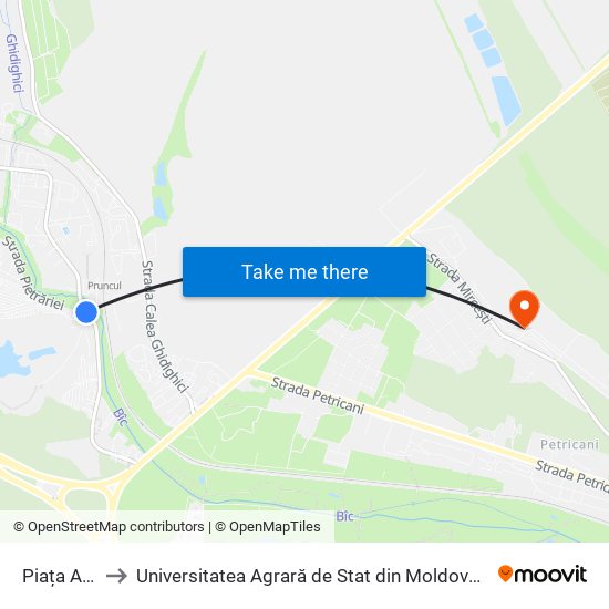 Piața Auto to Universitatea Agrară de Stat din Moldova (UASM) map