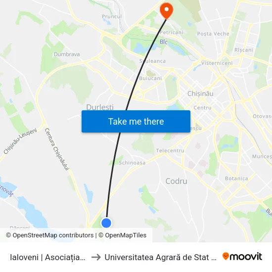 Ialoveni | Asociația Vinuri Ialoveni to Universitatea Agrară de Stat din Moldova (UASM) map