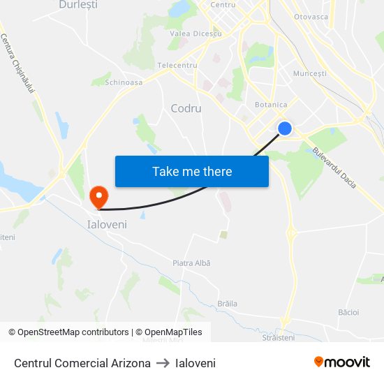 Centrul Comercial Arizona to Ialoveni map