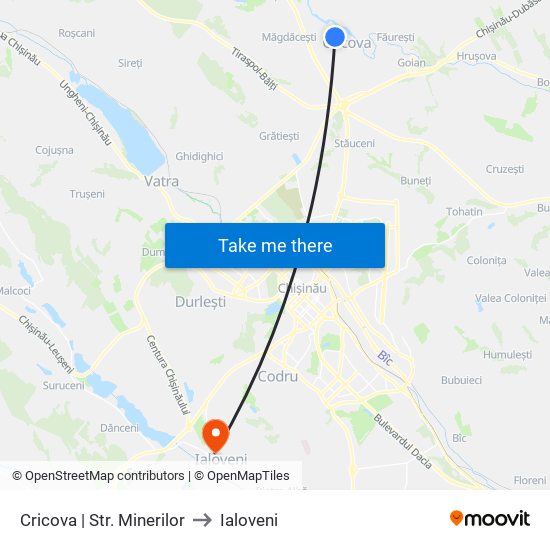 Cricova | Str. Minerilor to Ialoveni map