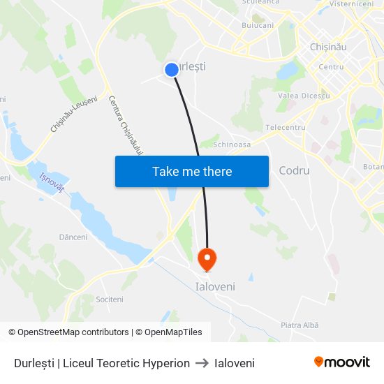 Durlești | Liceul Teoretic Hyperion to Ialoveni map