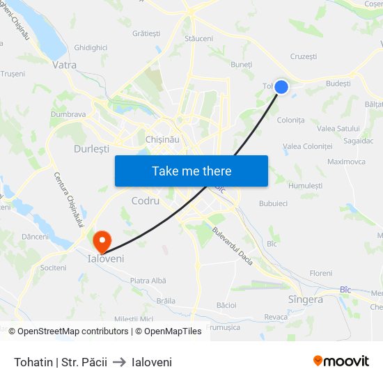 Tohatin | Str. Păcii to Ialoveni map