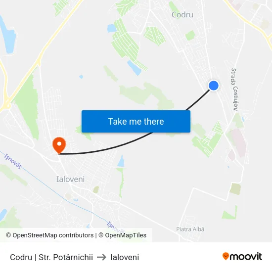 Codru | Str. Potârnichii to Ialoveni map