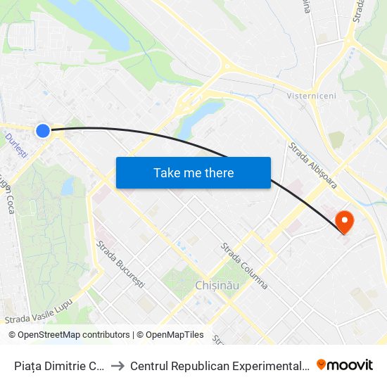 Piața Dimitrie Cantemir to Centrul Republican Experimental De Protezare map