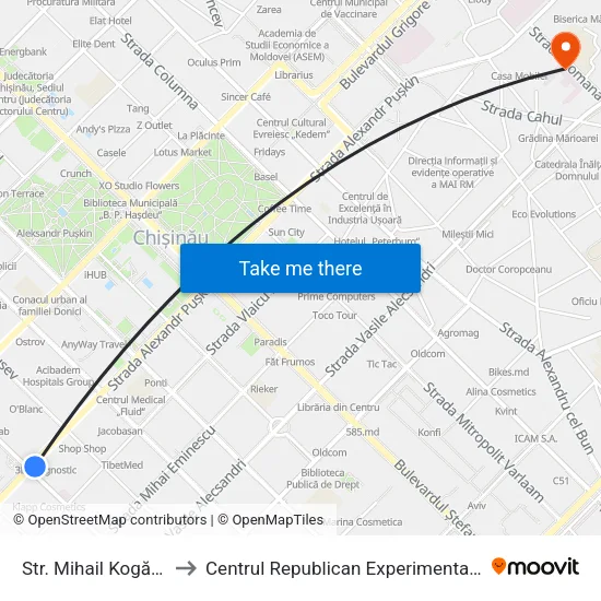 Str. Mihail Kogălniceanu to Centrul Republican Experimental De Protezare map
