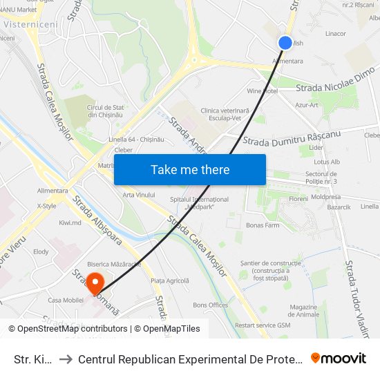 Str. Kiev to Centrul Republican Experimental De Protezare map