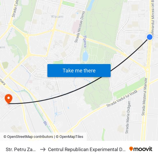 Str. Petru Zadnipru to Centrul Republican Experimental De Protezare map