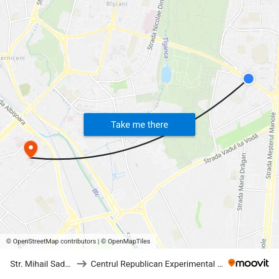 Str. Mihail Sadoveanu to Centrul Republican Experimental De Protezare map