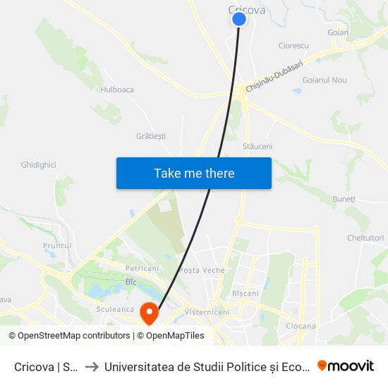 Cricova | Str. Miorița to Universitatea de Studii Politice și Economice Europene (USPEE) map