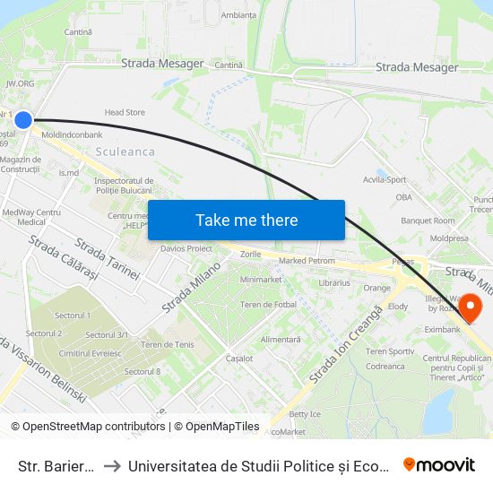 Str. Bariera Sculeni to Universitatea de Studii Politice și Economice Europene (USPEE) map