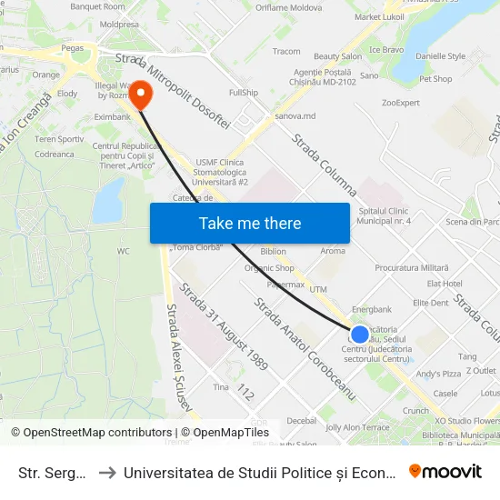 Str. Serghei Lazo to Universitatea de Studii Politice și Economice Europene (USPEE) map