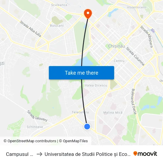 Campusul Academic to Universitatea de Studii Politice și Economice Europene (USPEE) map