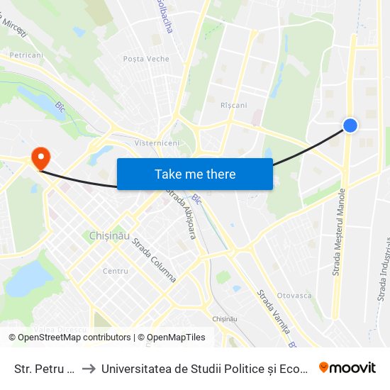 Str. Petru Zadnipru to Universitatea de Studii Politice și Economice Europene (USPEE) map