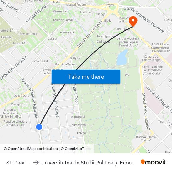 Str. Ceaicovschi to Universitatea de Studii Politice și Economice Europene (USPEE) map