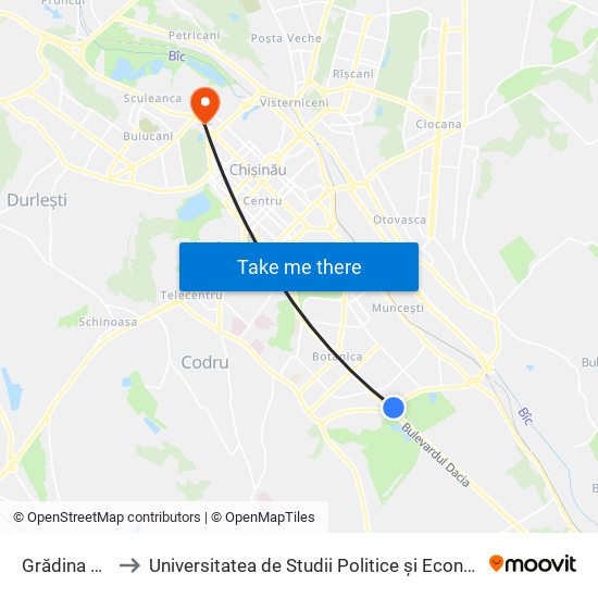 Grădina Botanică to Universitatea de Studii Politice și Economice Europene (USPEE) map