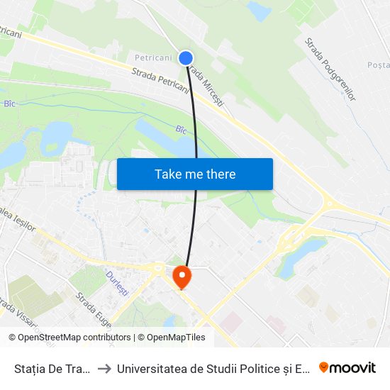 Stația De Tracțiune Nr. 55 to Universitatea de Studii Politice și Economice Europene (USPEE) map