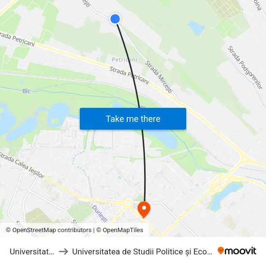 Universitatea Agrară to Universitatea de Studii Politice și Economice Europene (USPEE) map