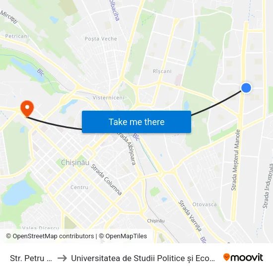 Str. Petru Zadnipru to Universitatea de Studii Politice și Economice Europene (USPEE) map