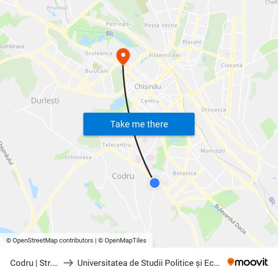 Codru | Str. Costiujeni to Universitatea de Studii Politice și Economice Europene (USPEE) map