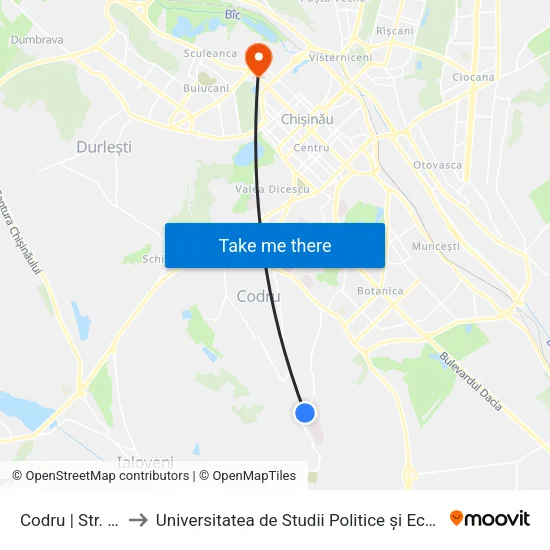 Codru | Str. Potârnichii to Universitatea de Studii Politice și Economice Europene (USPEE) map