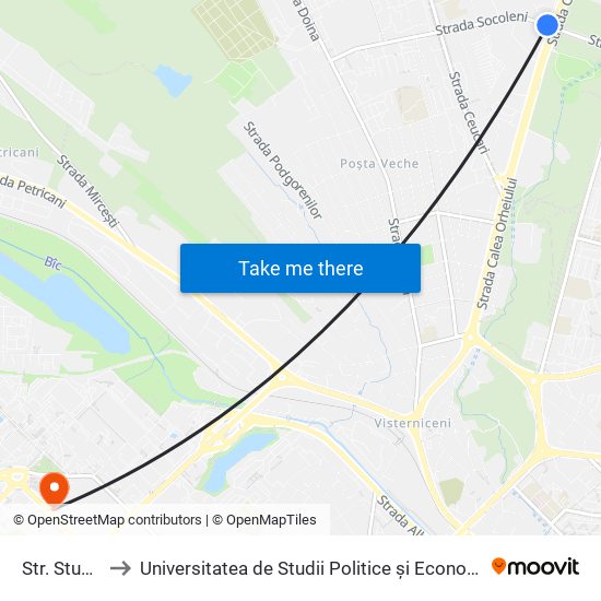 Str. Studenților to Universitatea de Studii Politice și Economice Europene (USPEE) map