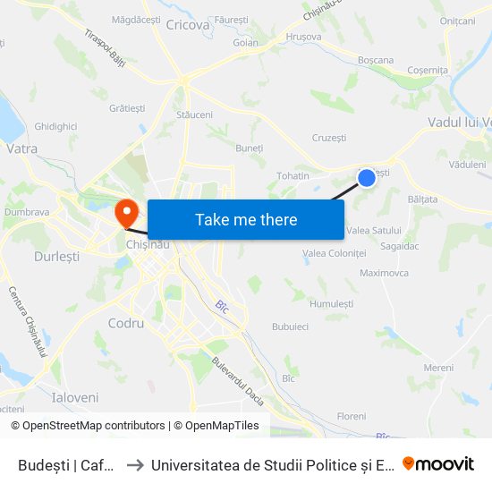 Budești | Cafenea La Foma to Universitatea de Studii Politice și Economice Europene (USPEE) map