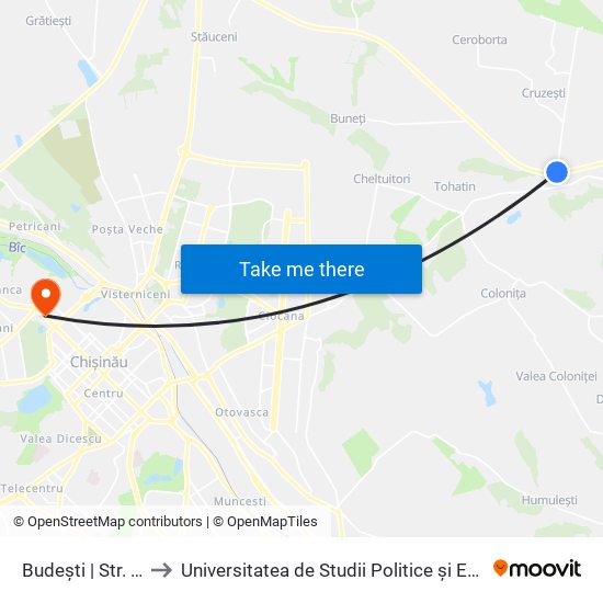 Budești | Str. Budeștii Noi to Universitatea de Studii Politice și Economice Europene (USPEE) map