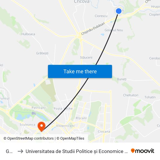 Goian to Universitatea de Studii Politice și Economice Europene (USPEE) map
