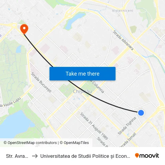 Str. Avram Iancu to Universitatea de Studii Politice și Economice Europene (USPEE) map