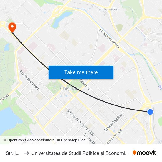 Str. Ismail to Universitatea de Studii Politice și Economice Europene (USPEE) map