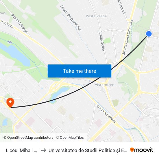 Liceul Mihail Kogălniceanu to Universitatea de Studii Politice și Economice Europene (USPEE) map