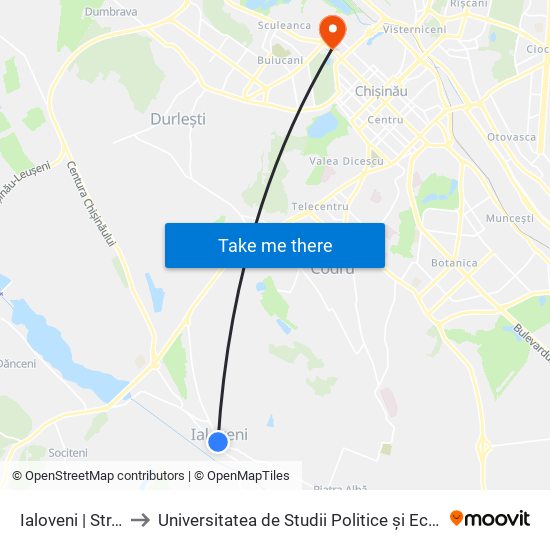 Ialoveni | Str. Basarabia to Universitatea de Studii Politice și Economice Europene (USPEE) map