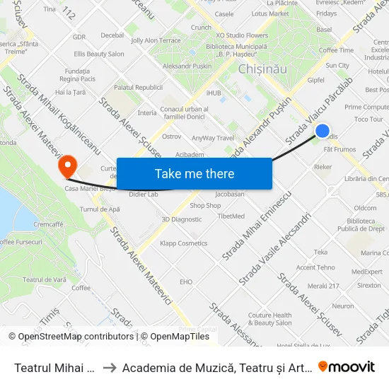 Teatrul Mihai Eminescu to Academia de Muzică, Teatru și Arte Plastice (AMTAP) map