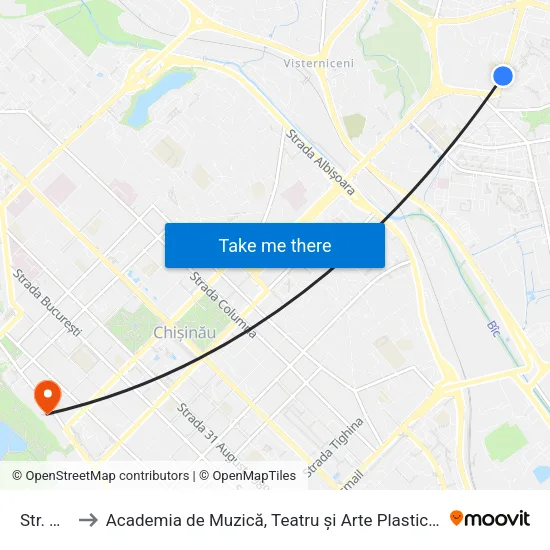 Str. Kiev to Academia de Muzică, Teatru și Arte Plastice (AMTAP) map