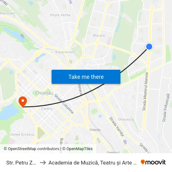 Str. Petru Zadnipru to Academia de Muzică, Teatru și Arte Plastice (AMTAP) map
