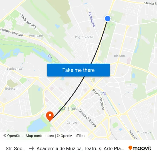 Str. Socoleni to Academia de Muzică, Teatru și Arte Plastice (AMTAP) map