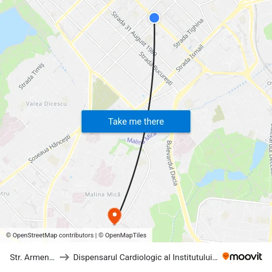 Str. Armenească to Dispensarul Cardiologic al Institutului de Cardiologie map