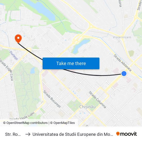 Str. Romană to Universitatea de Studii Europene din Moldova (USEM) map