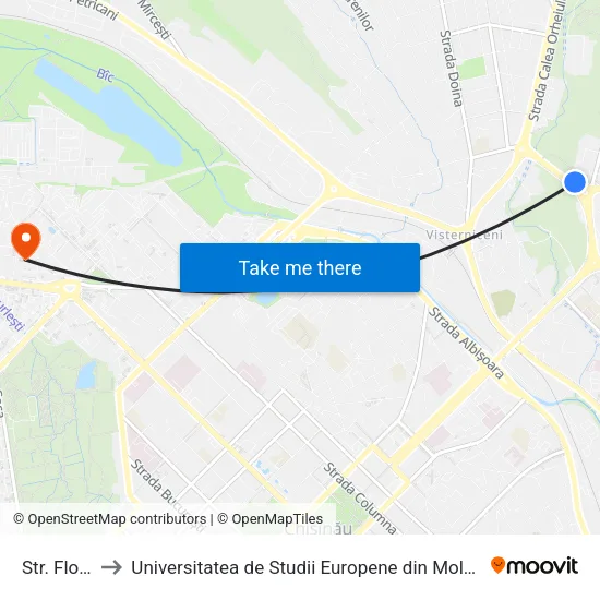 Str. Florilor to Universitatea de Studii Europene din Moldova (USEM) map