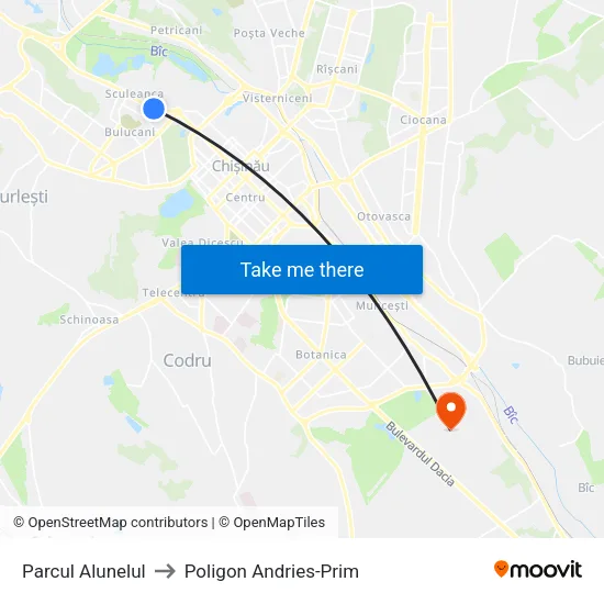 Parcul Alunelul to Poligon Andries-Prim map