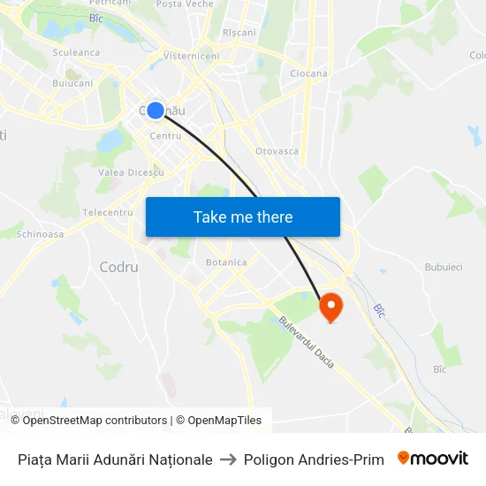 Piața Marii Adunări Naționale to Poligon Andries-Prim map